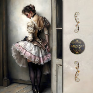 Scheue Showgirl-Tänzerin in rosa Rüschen-Decoupage Seidenpapier