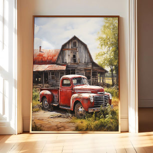 Scheune mit altem LKW Poster Kunst Druck, Vintage