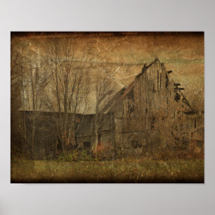 Scheunen-Grungetextur Sepia Vintage Land Rustikal Poster