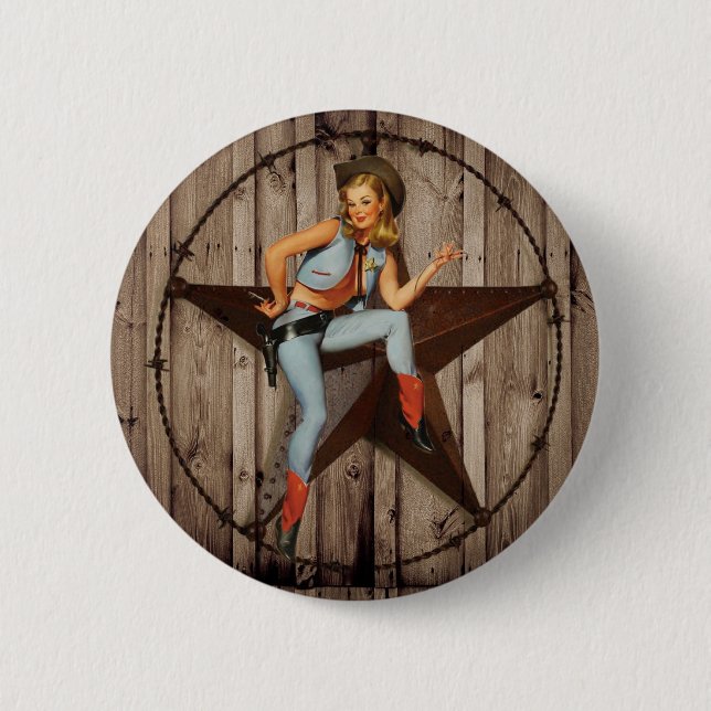 Scheunen-hölzernes Texas-Stern-Westernland Cowgirl Button (Vorderseite)