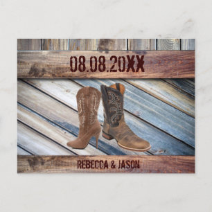 Scheunenholz Cowboy Western Hochzeit Save-the-Date Ankündigungspostkarte