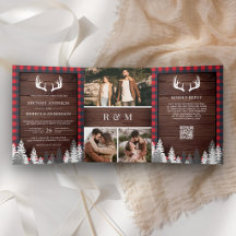 Scheunenholz-Rot-Buffalo-Karo- QR-Code-Hochzeit
