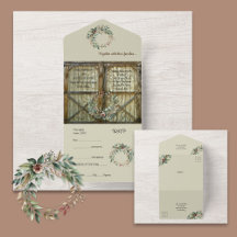 Scheunentor und Blumen Hochzeitseinladung in einem