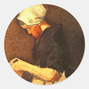 Scheveningen Woman Portrait von Vincent van Gogh Runder Aufkleber