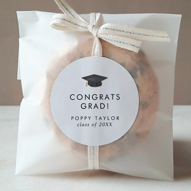 Schic Grad Cap Glückwunschs Grad Abschluss Aufkleb Runder Aufkleber (Von Creator hochgeladen)