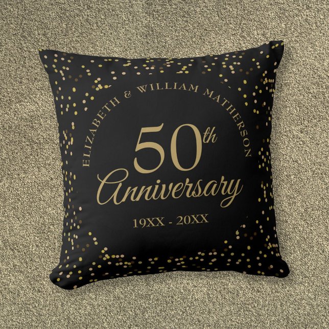 Schick 50th Wedding Anniversary Black Gold Staub Kissen (Chic 50th Wedding Anniversary Black Gold Dust Throw Pillow)