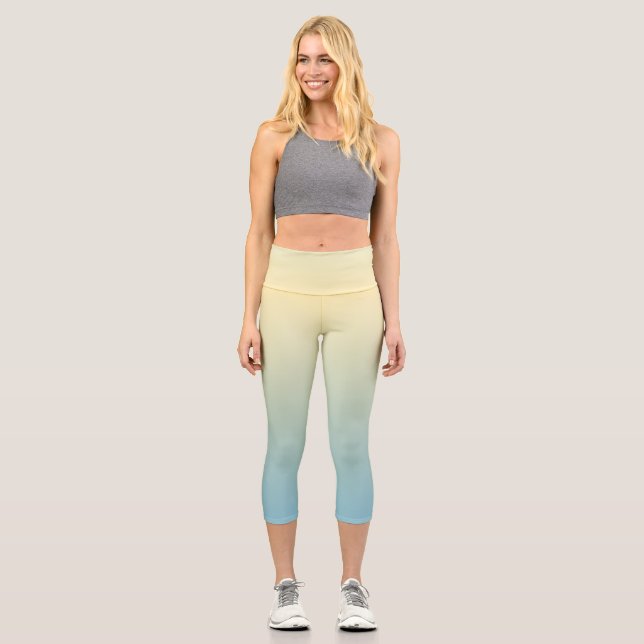 Schick blauer und gelber Ombre-Softgradient Capri Leggings (Vorderseite)