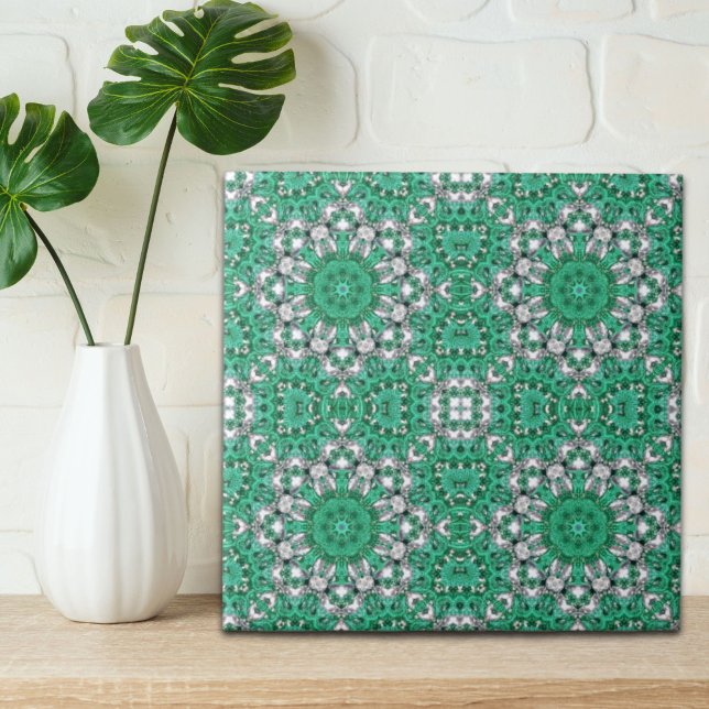 schick-böhmisches Muster Smaragdgrün Mandala Fliese (chic bohemian pattern emerald green mandala tile)