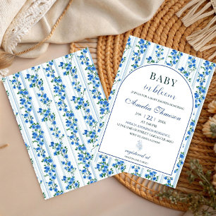 Schick Boho Blau Wildblumen Junge Blumen Baby-Part Einladung