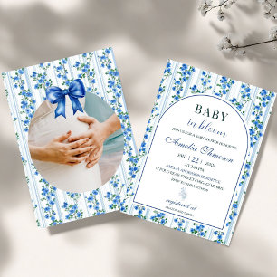 Schick Boho Blau Wildblumen Junge Blumen Baby Show Einladung