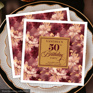 Schick Boho Marsala Roségold 50. Geburtstag Servie Serviette