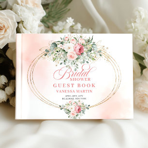 Schick Boho Rosafarben Floral Gold Minimal Gold Br Gästebuch