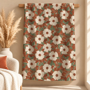 Schick Boho Rost Staubgrün Blumen Decke Sherpadecke