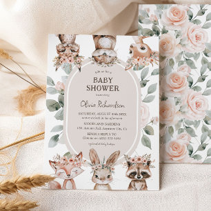 Schick Boho Waldtiere Baby Shower Einladung