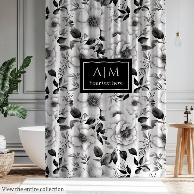 Schick-Duschvorhang in Schwarz-Weiß Duschvorhang (Chic black and white floral shower curtain gift)