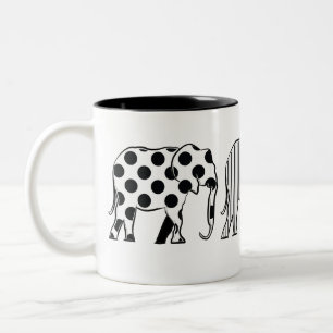 Schick, Elefanten-Muster, Schwarz und Weiß Zweifarbige Tasse