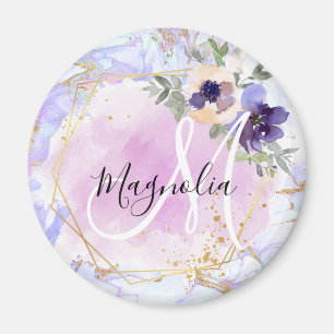 Schick floral Blau Pink Gold Regenbogen Marmor Mon Magnet