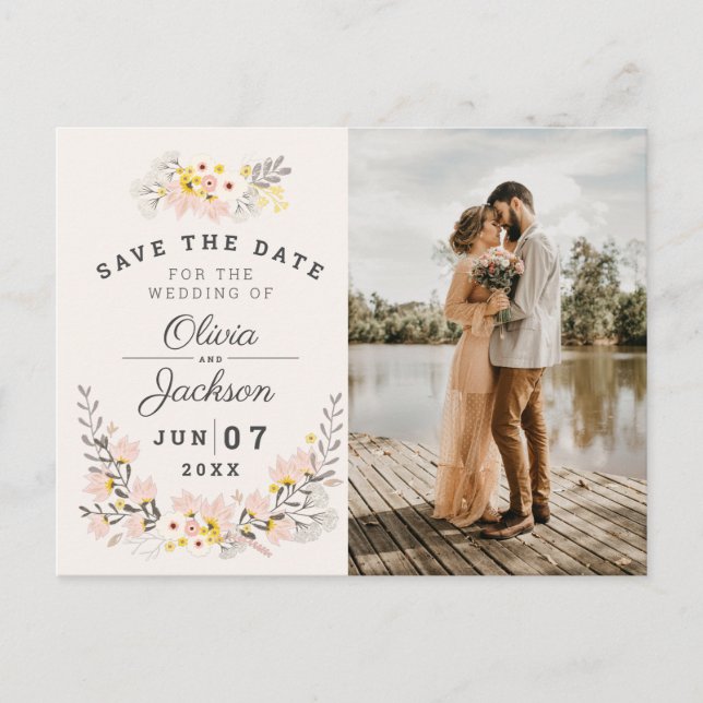 schick florale Verlobung Foto Save the Date jigsaw Postkarte (Vorderseite)