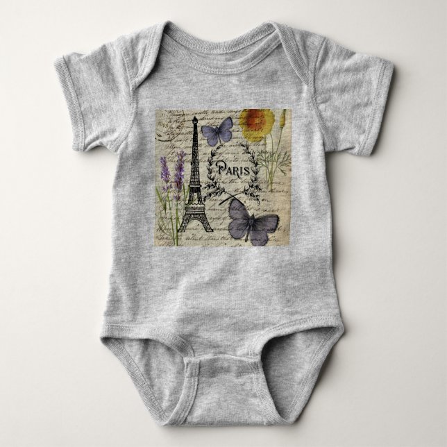 schick-französischer Schmetterlingsskripte paris e Baby Strampler (Vorderseite)