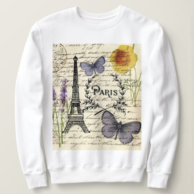schick-französischer Schmetterlingsskripte paris e Sweatshirt (Design vorne)
