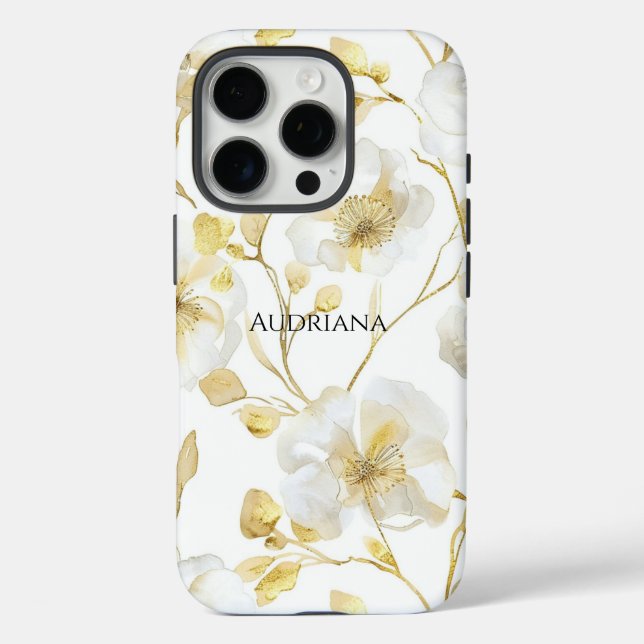 Schick Gold Weiß Blumen Case-Mate iPhone Hülle (Rückseite)