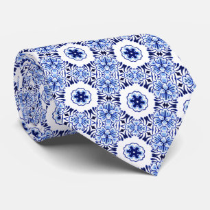 Schick Klassisch Niederländisch Delft Blau Blumen  Krawatte
