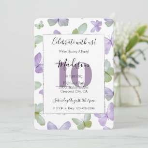 Schick-lila-minz-Schmetterlinge 10. Geburtstag Einladung