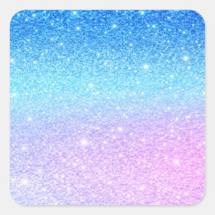 Schick lila Ombre Blau Glitter Modern Quadratischer Aufkleber