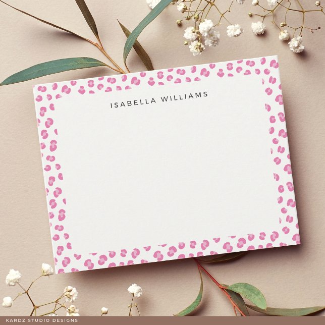 Schick moderner rosa Leopard-Tierdruck Mitteilungskarte (The front of the card is shown at a 4.25 x 5.5 inch size. Choose size, paper, + corner style.)