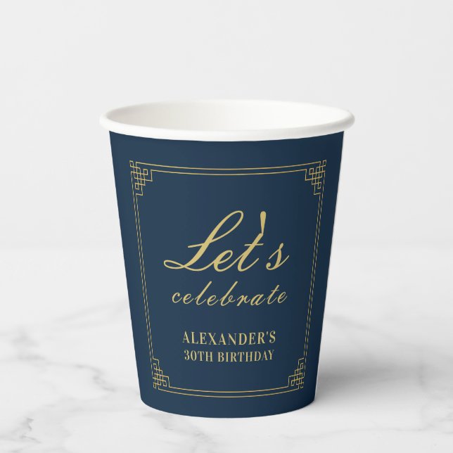 Schick Navy Gold Gatsby Lasst uns feiern Pappbecher (Rückseite)