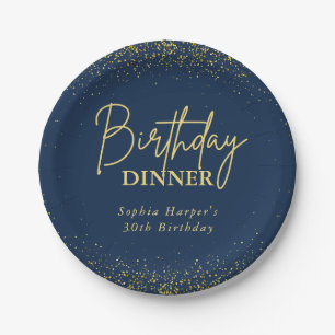 Schick Navy Gold Glitter Konfetti Geburtstagsessen Pappteller