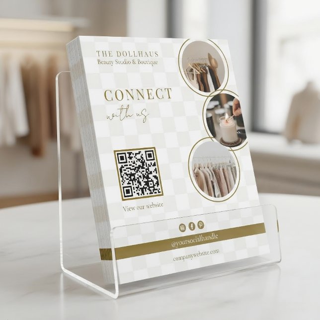 Schick Neutral Checker Boutique QR-Code Foto Flyer (Von Creator hochgeladen)