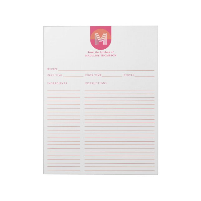 Schick Retro Rosa Orange Geometrisches Monogramm R Notizblock (Rotiert)