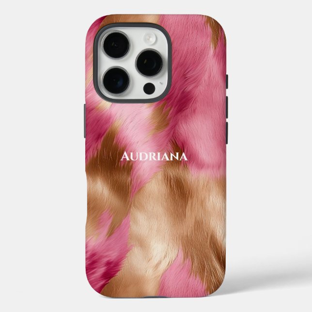 Schick Rosa Gold Kunstfell Case-Mate iPhone Hülle (Rückseite)