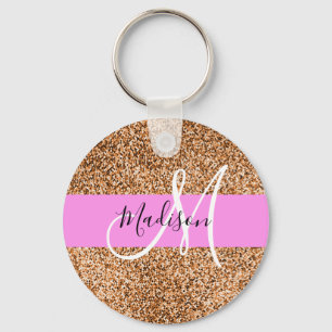 Schick Rosa & Kürbis Glitter Funkeln Monogramm Nam Schlüsselanhänger