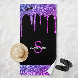 Schick Rosa Lila Blau Glittertropfen Schwarz Monog Strandtuch