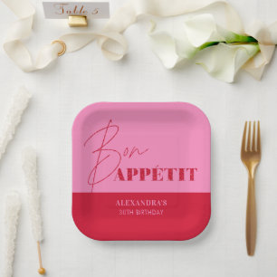 Schick Rosa Rot Guten Appetit Script Geburtstag Pa Pappteller