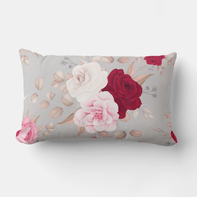 schick rot, rosa blumenreich lendenkissen (Vorderseite)