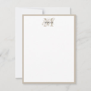 Schick-rustikale moderne beige Monogramm-Minimalis Mitteilungskarte