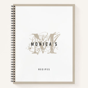 Schick-rustikale moderne beige Monogramm-Rezept Notizbuch