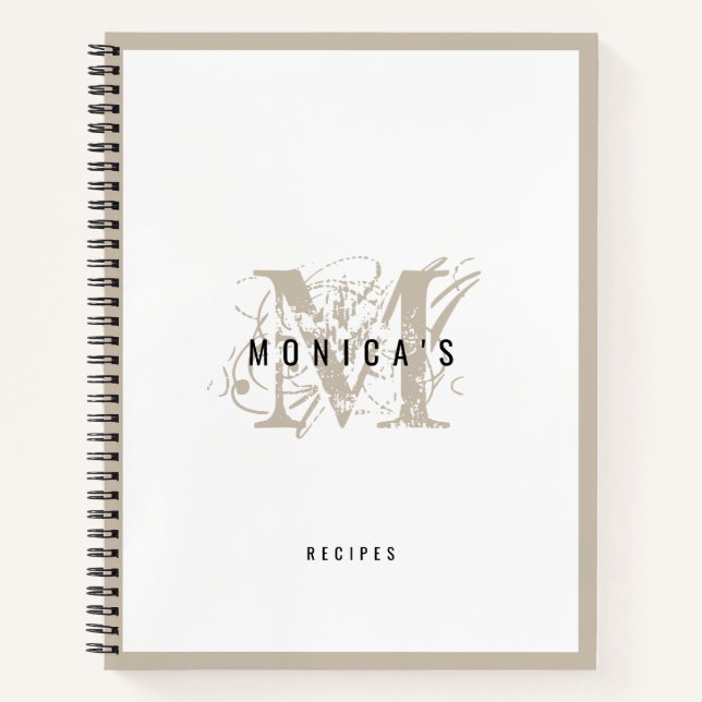 Schick-rustikale moderne beige Monogramm-Rezept Notizbuch (Vorderseite)