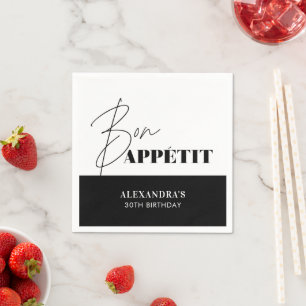 Schick Schwarz-Weiß Bon Appétit Script Geburtstag Serviette
