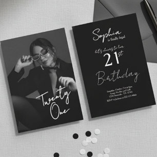 Schick Schwarz & Weiß Modern21. Foto Geburtstag Einladung