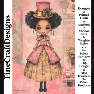 Schicke Afroamerikanische Puppe, Rosa AM9 Decoupag Seidenpapier