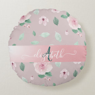Schicke Aquarell-Blumen-Monogramm Rundes Kissen