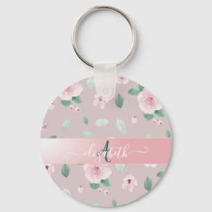 Schicke Aquarell-Blumen Monogramm Schlüsselanhänger
