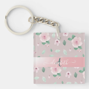 Schicke Aquarell-Blumen Monogramm Schlüsselanhänger