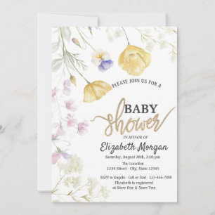 Schicke Aquarell-Wildblumen Botanische Babyparty-E Einladung