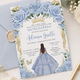 Schicke Babyblaue Blumen Braune Prinzessin Quincea Einladung