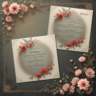 schicke beige florale Vintage-Rosen-Hochzeit alles Einladung